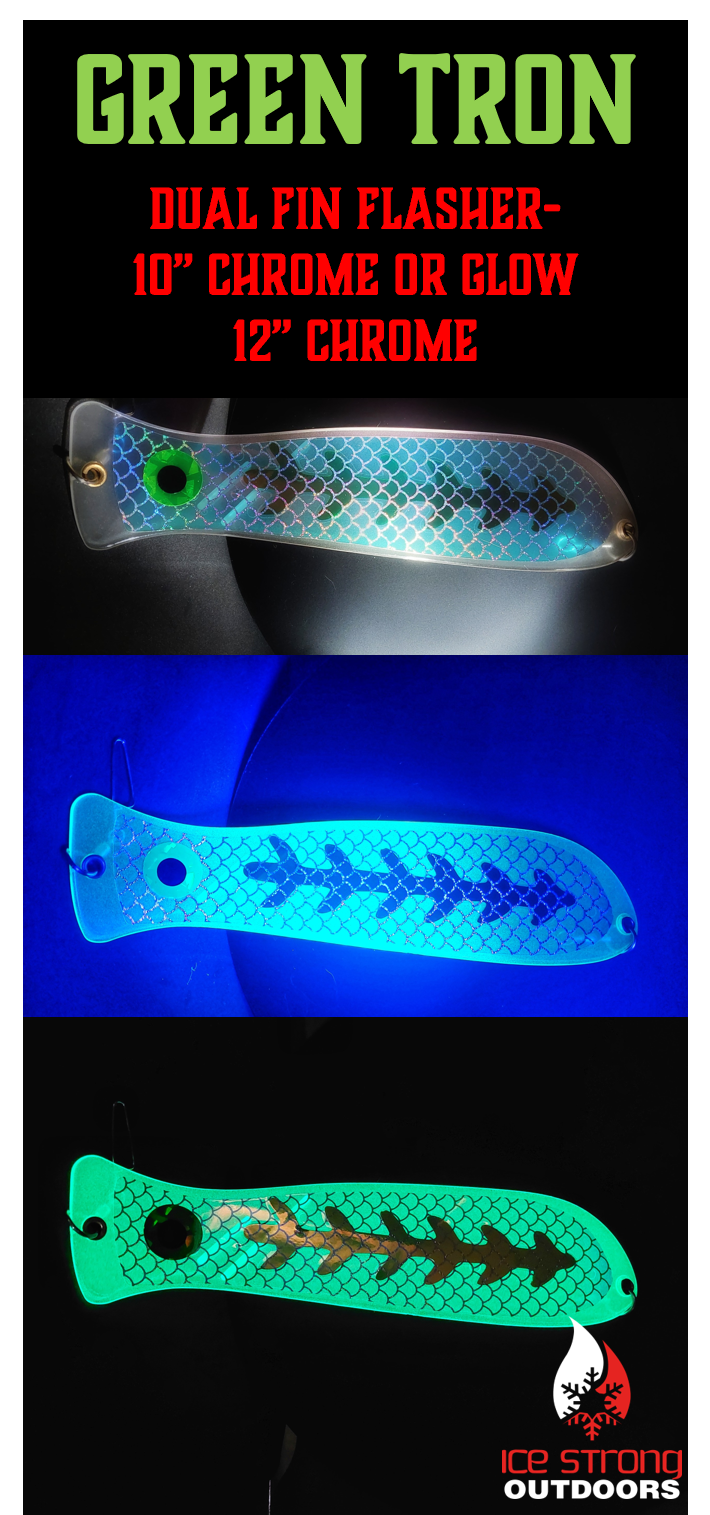 Ice Strong Outdoors - 10" or 12" Chrome Fishblades - Dragon/Dragon Slayer/Blue Tron/Green Tron