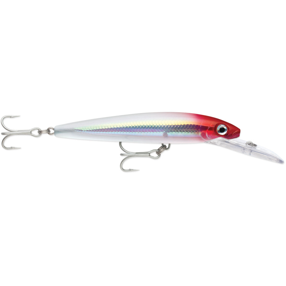 Rapala Husky Magnum 25 6-1/4 inch Red Head high-speed trolling lure with holographic foil and VMC 4X Perma Steel hooks