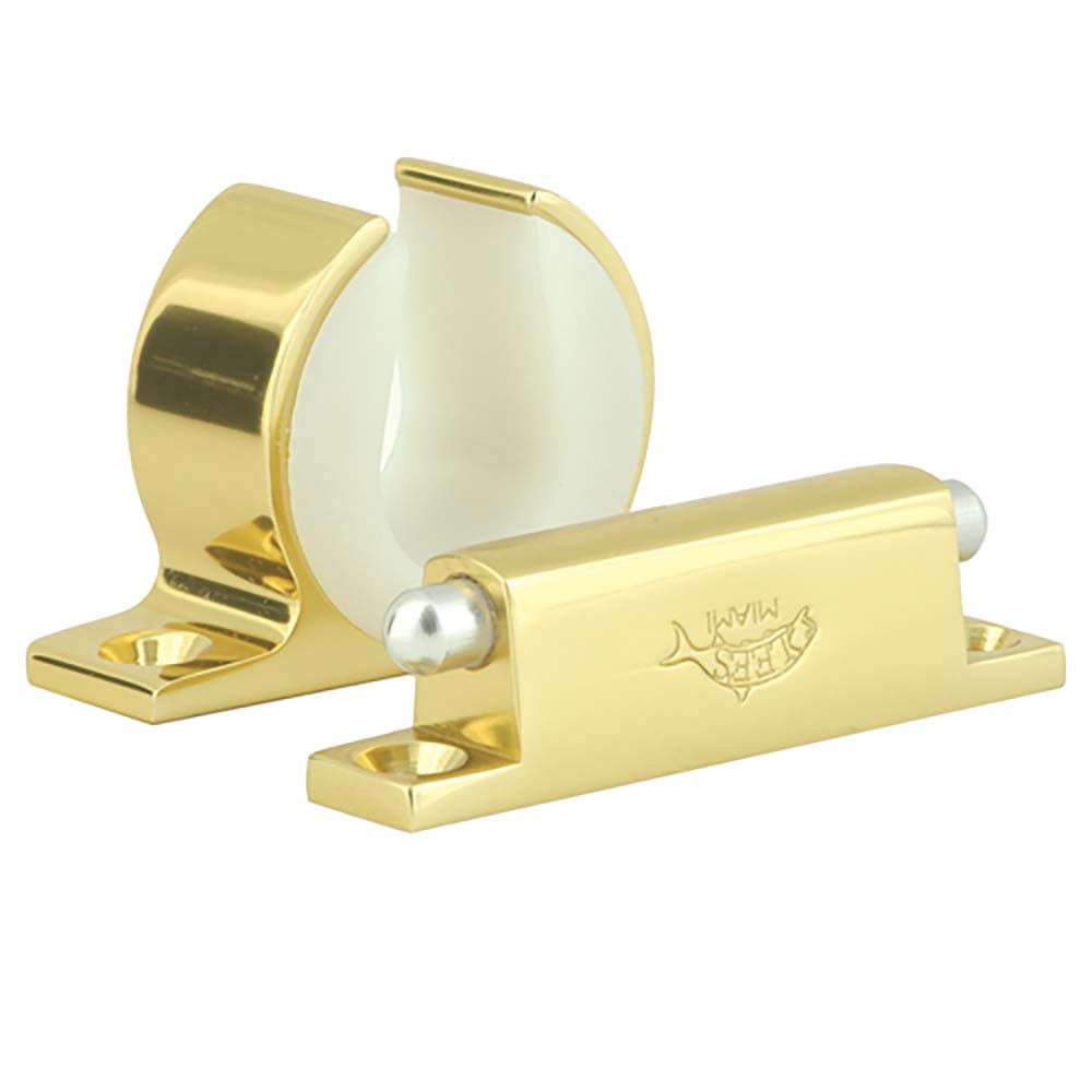 Lee's Tackle Rod Reel Hanger Penn International 130VIS Bright Gold anodized aluminum with locking ring and spring-loaded pins