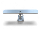Cisco Side-by-Side Electronics Mount with two fishfinder displays on a wide aluminum plate, shown folded and deployed
