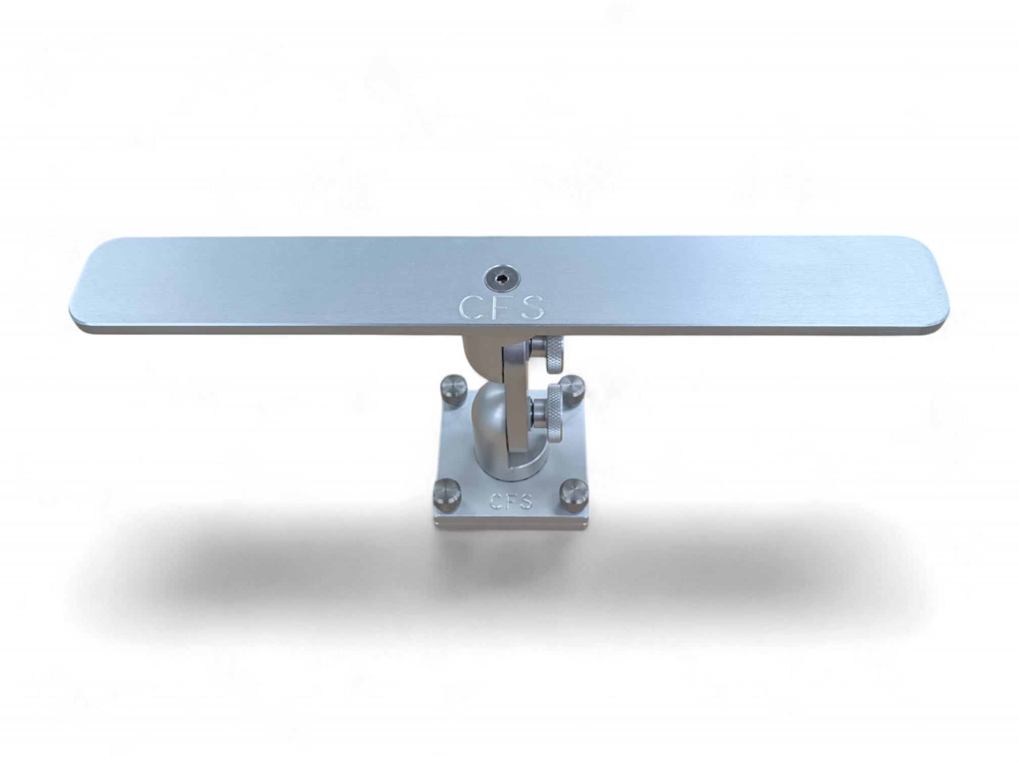Cisco Side-by-Side Electronics Mount with two fishfinder displays on a wide aluminum plate, shown folded and deployed