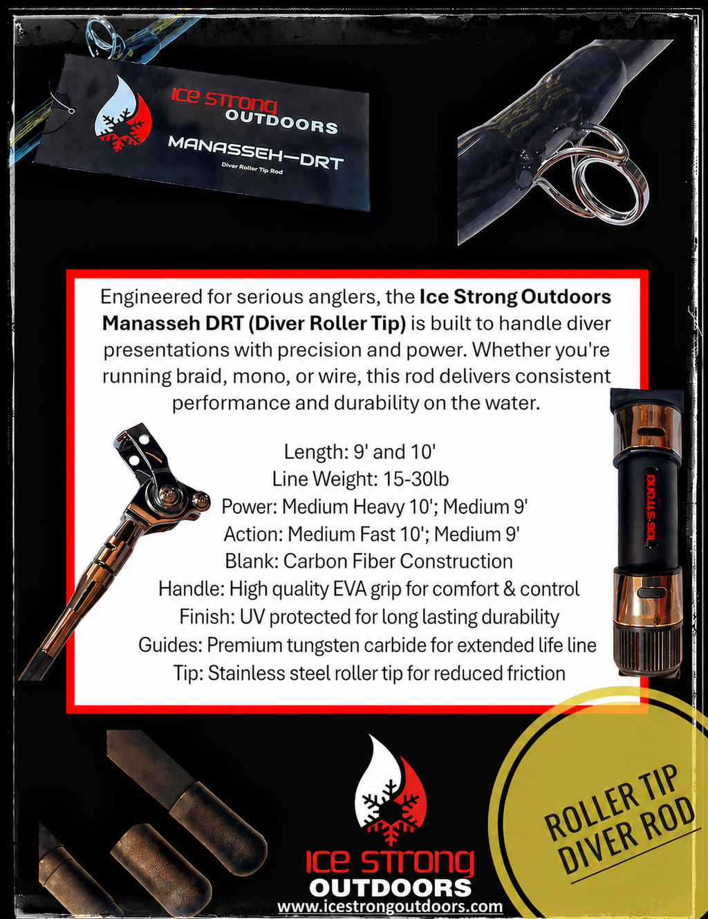 Ice Strong Outdoors - Manasseh - 9' & 10' - Diver Rods Roller Tip / Regular Tip