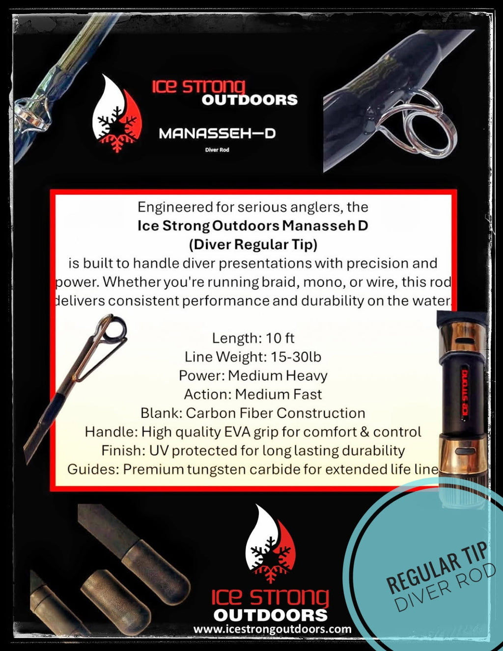 Ice Strong Outdoors - Manasseh - 9' & 10' - Diver Rods Roller Tip / Regular Tip