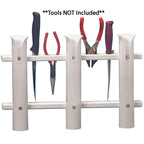 TACO Marine 3-Rod Poly Rod Rack in white with flared rod holders and integrated tool slots