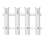 TACO 4-Rod Poly Rod Rack in white marine-grade polyethylene with flared rod holder openings and integrated knife and pliers slots
