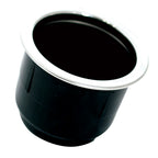 Tigress black plastic cup holder insert with stainless steel ring on top for PCHE rod holders