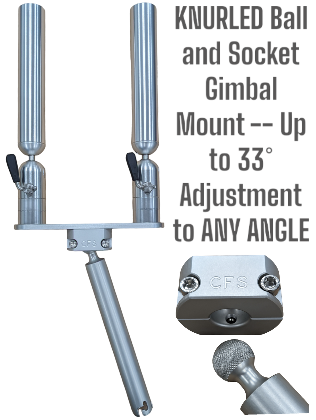 Cisco Double Tube Rod Holder in anodized aluminum with two independently indexing tubes and cam-lever pivot adjustment