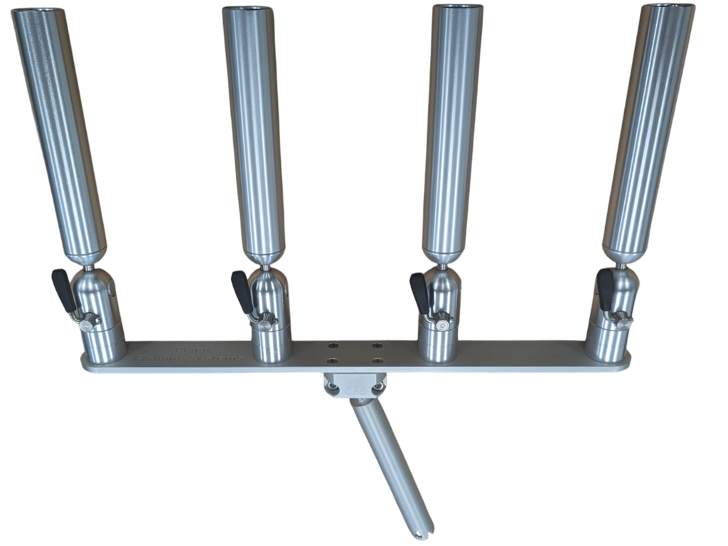 Cisco Quad Tube Rod Holder — four independently indexing anodized aluminum tubes, made in USA