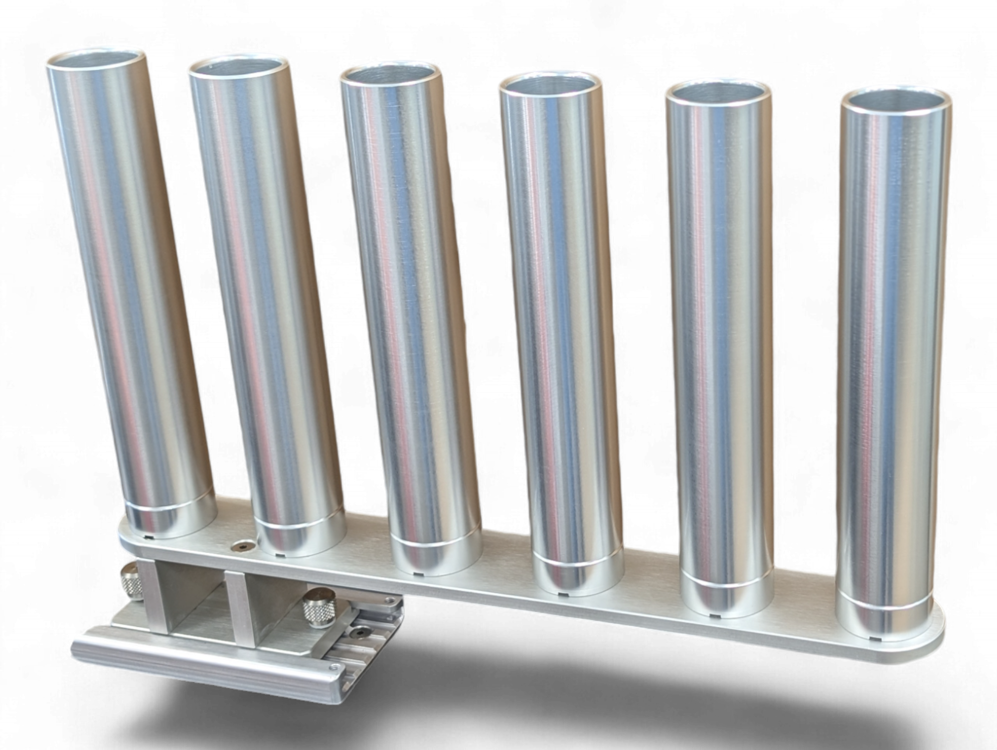 Cisco 6-Pack Rod Storage Mount in solid anodized aluminum mounted on Cisco track rail