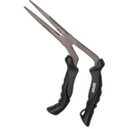 Rapala 9-inch Super Stainless Steel Angled Fishing Pliers with ergonomic grip handles and grooved nose tip