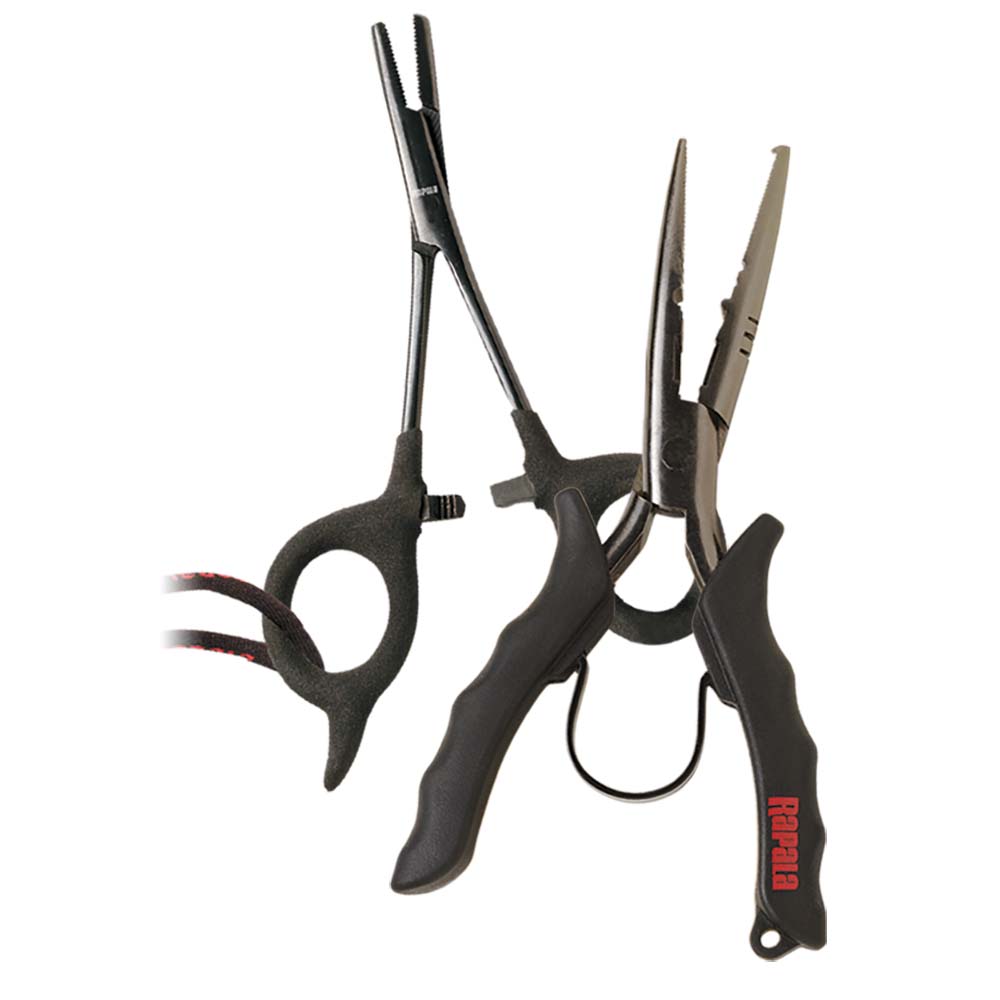 Rapala Tool Combo with stainless steel pliers, forceps, combo sheath, and wrist lanyard