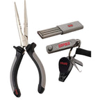 Rapala combo pack with 6.5-inch fisherman's pliers, clipper, jig eye punch, hook sharpener, and lanyard