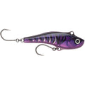 Rapala Sarda 22 trolling lure in Purple Mackerel colorway, 7 inch stainless steel saltwater lure with VMC TechSet hooks