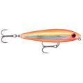 Rapala Skitter Walk 08 topwater lure in Holographic Orange Gold, 3-1/8 inch walk-the-dog surface bait with VMC black nickel treble hooks