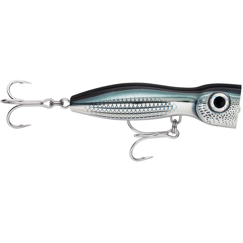 Rapala X-Rap Magnum Xplode 130 topwater popper in Mullet color with VMC 6X Tropic Spark Point hooks