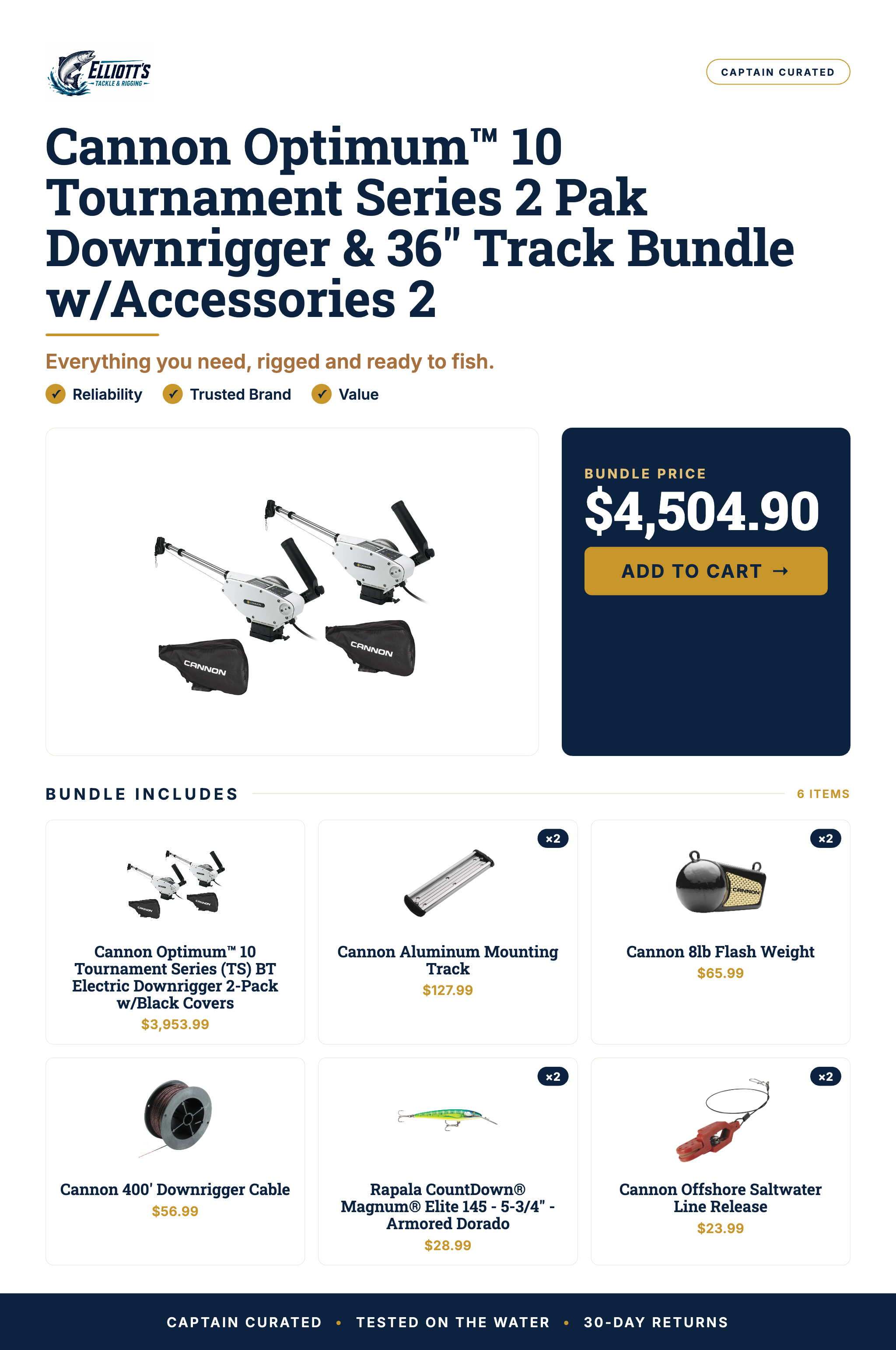 Cannon Optimum™ 10 Tournament Series 2 Pak Downrigger & 36" Track Bundle w/Accessories 2