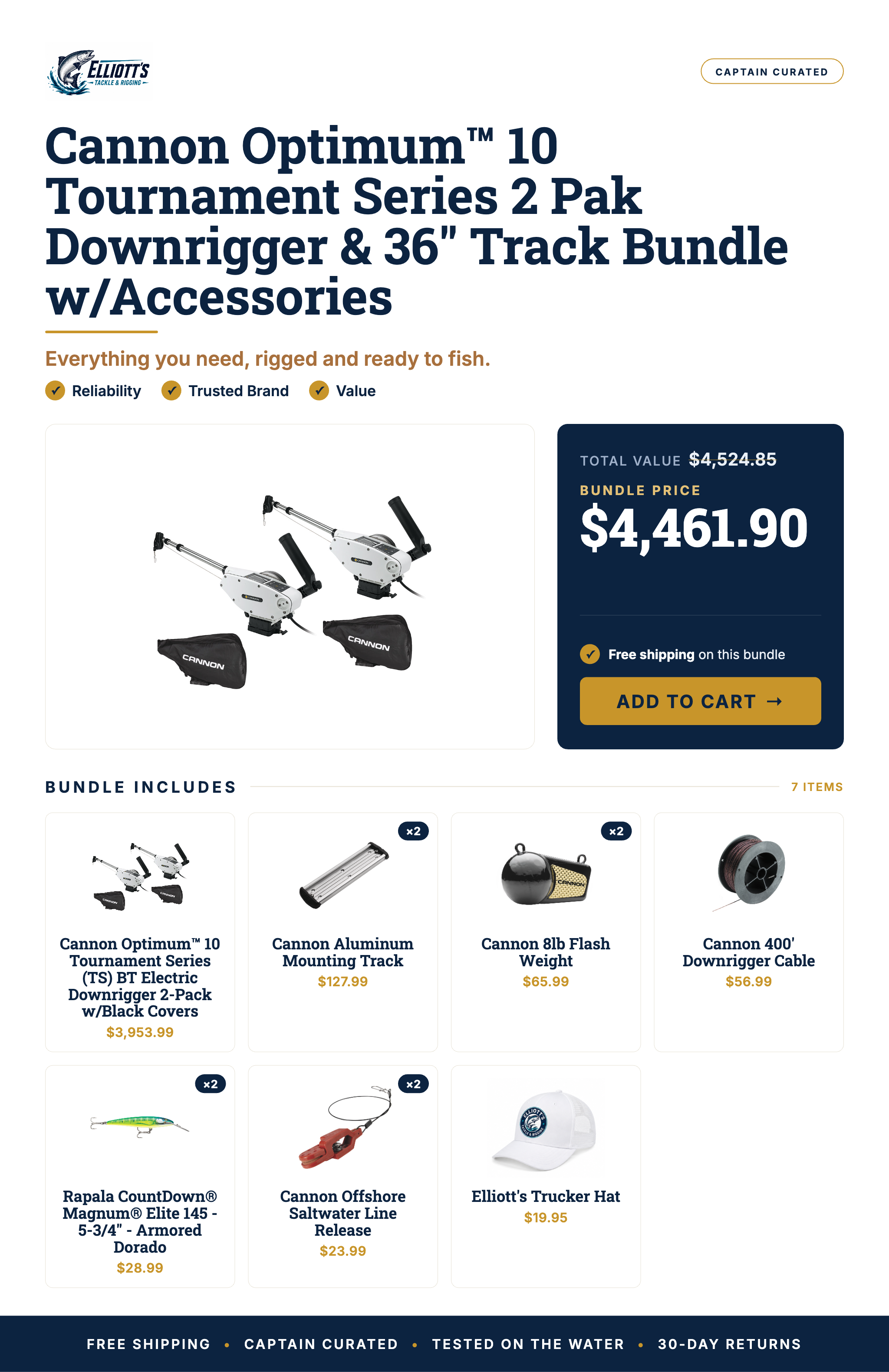 Cannon Optimum™ 10 Tournament Series 2 Pak Downrigger & 36" Track Bundle w/Accessories