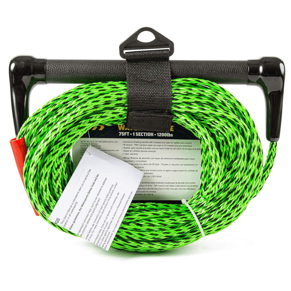 WOW Watersports 75ft 1-Section Tow Rope with Rubber Handle