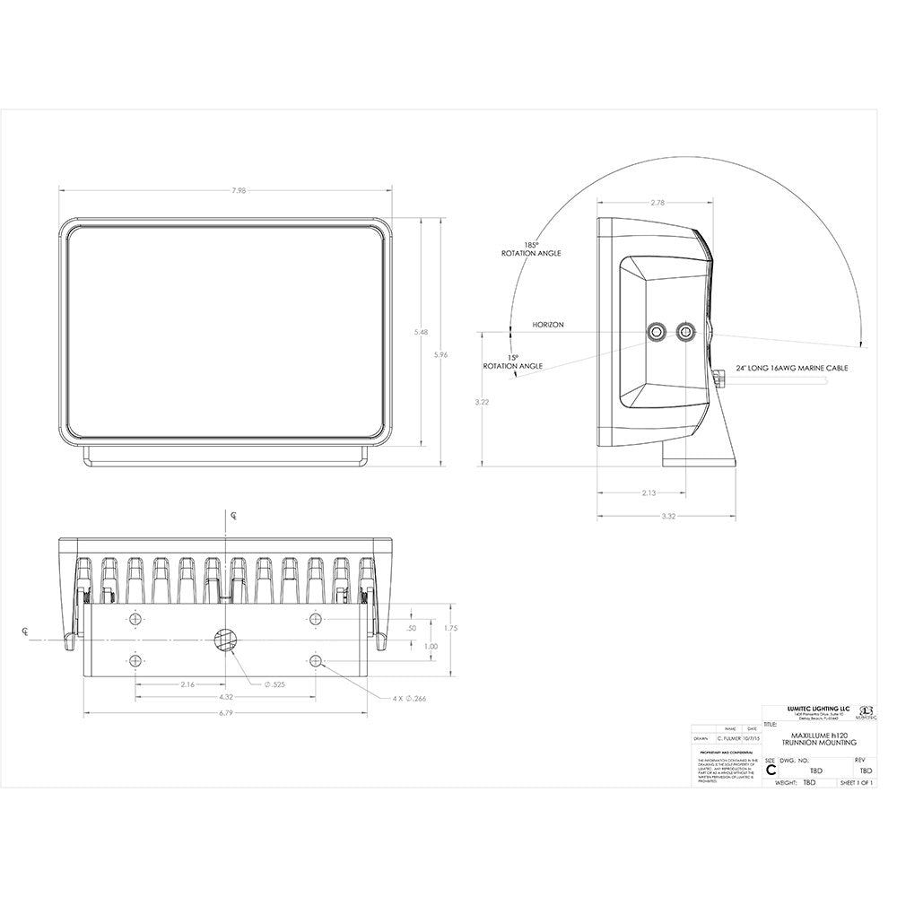 Lumitec Maxillume h120 - Trunnion Mount Flood Light - Black Housing