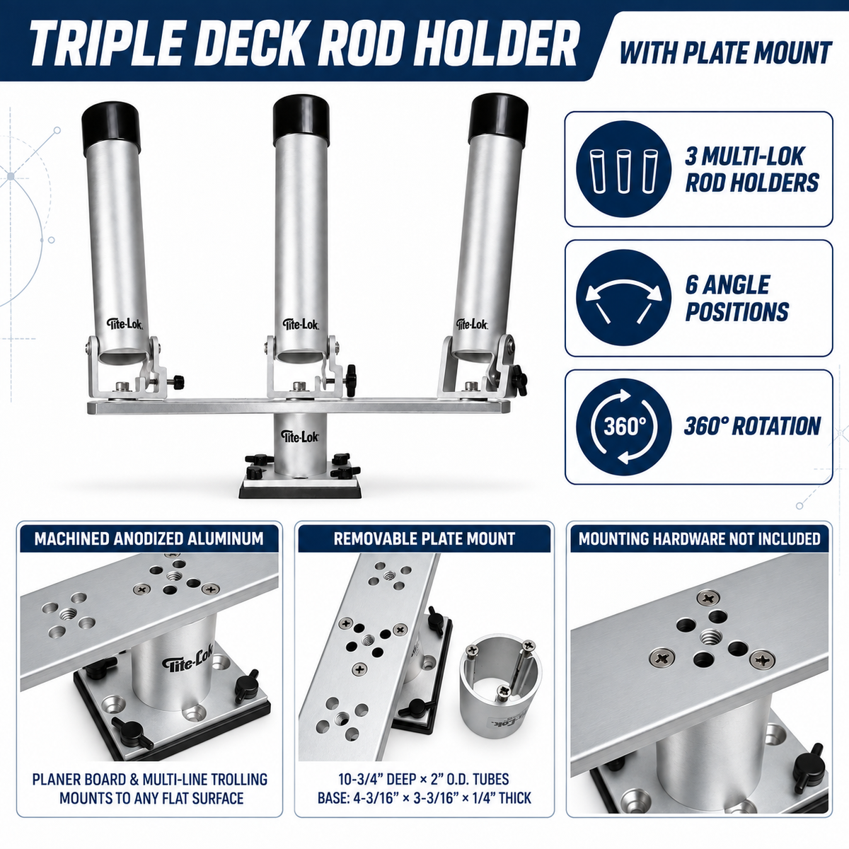 Triple Deck Mount w/ Multi-Lok Rod Holders
